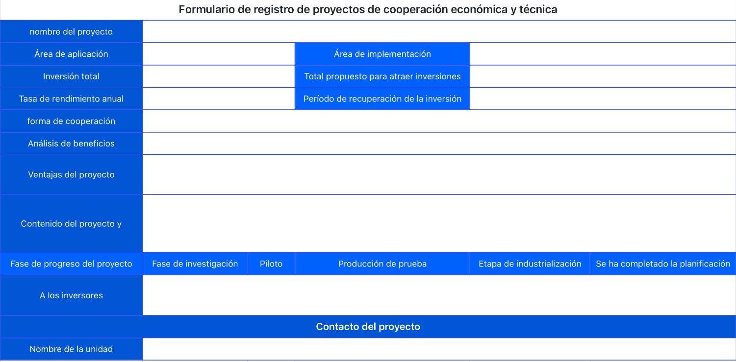 Formulario de registro de proyectos de cooperación económica y técnica